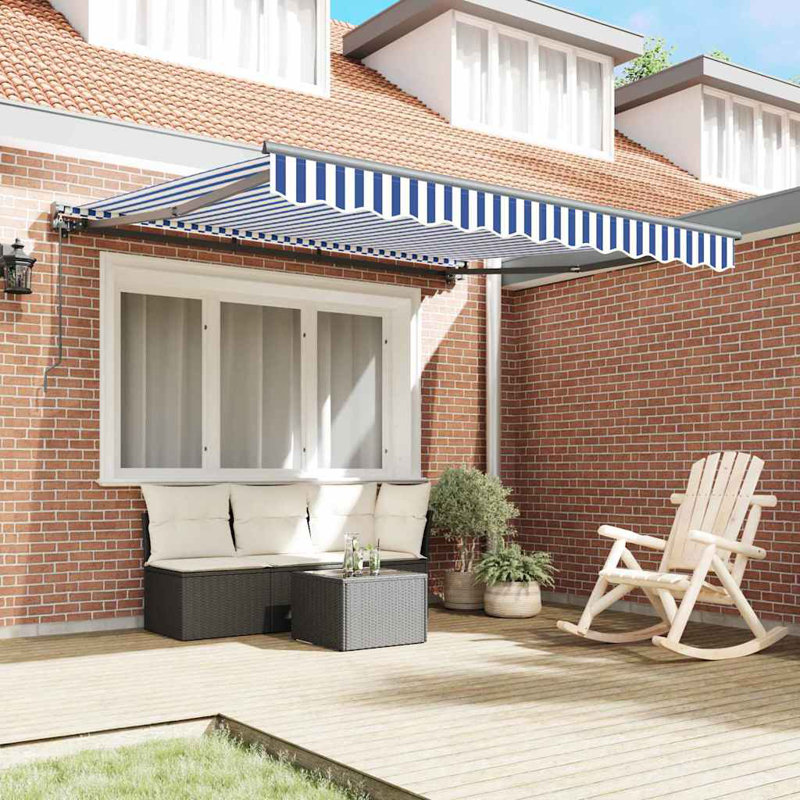 Retractable Awning, White/Blue/Anthracit, 350 cm W x 250 cm D