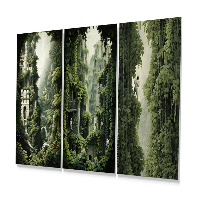 Château caché forêt dévoilée I - ensemble d'art mural en métal 3 forêts, H 28 po x l 36 po