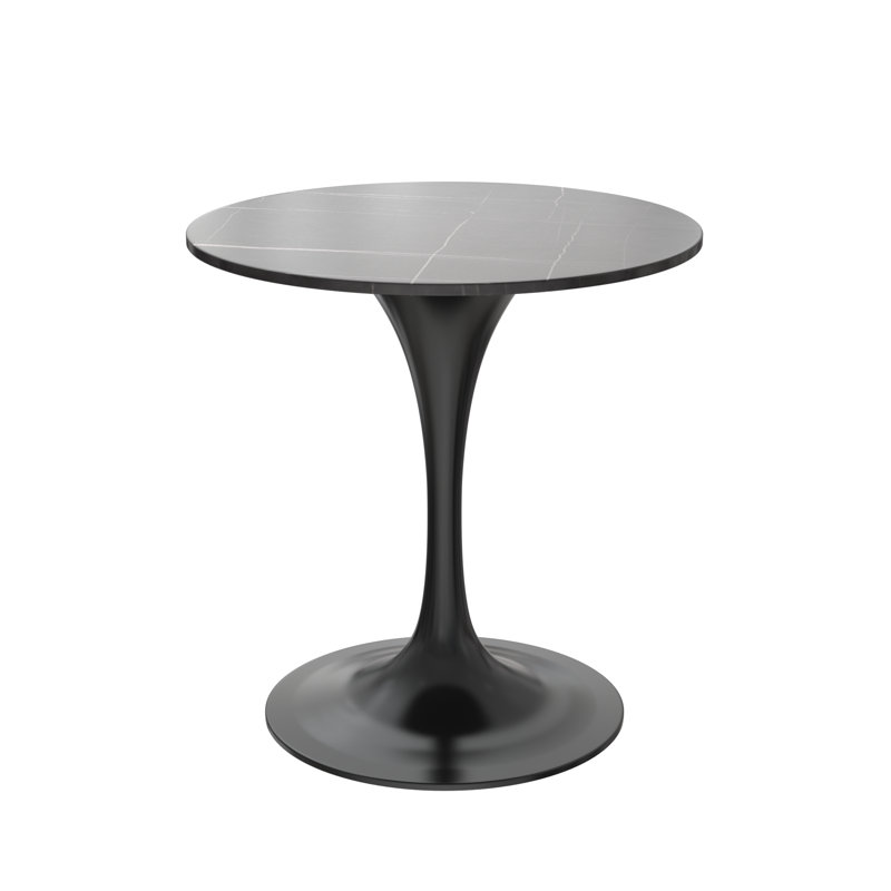 Heatherton 27" Round Dining Table with Sintered Stone Top and Black Steel Pedestal Base Kitchen Table Seats 2-4 Person, Black