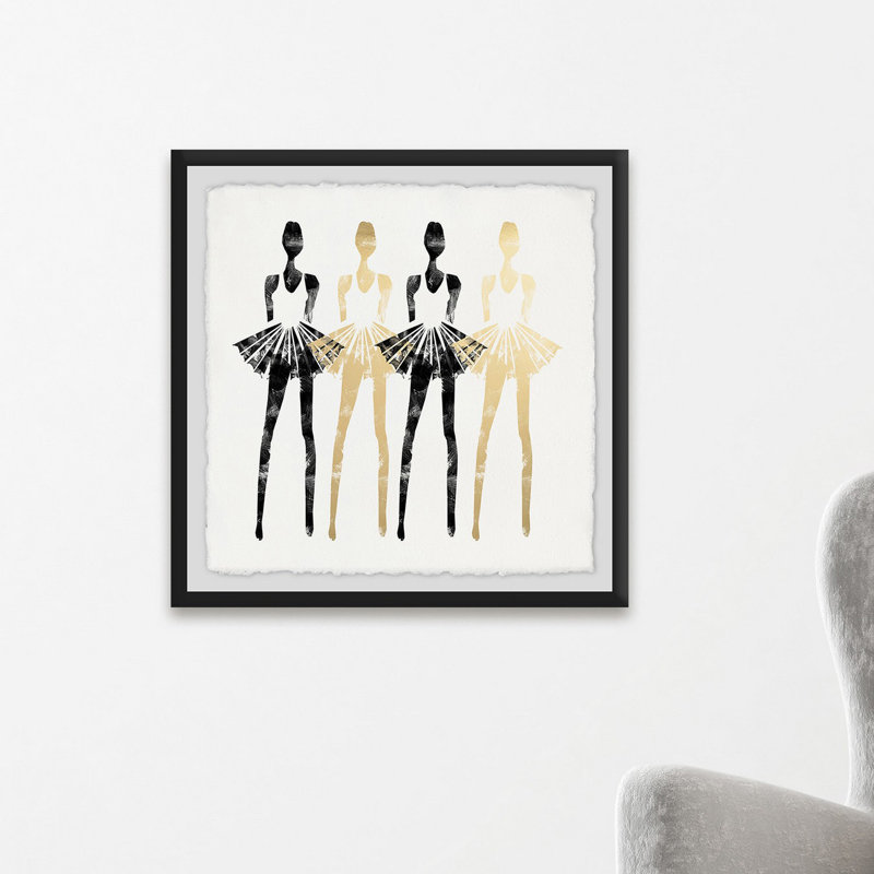 «Black and Gold Silhouettes», reproduction de peinture acrylique encadrée, H 18 po x l 18 po