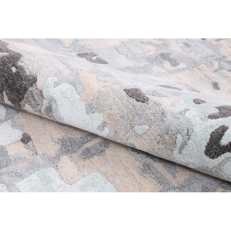 Tapis noué à la main en beige / gris / noir, Rectangle 5 pi 10 po x 8 pi 10 po