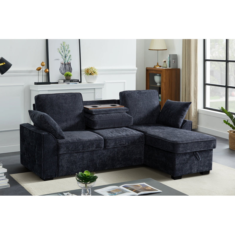 Multi - Functional Sectional Sofa Ensemble Featuring A Removable Cup Holder Tray, Storage - Integrated Chaise And Adjustable Backrests