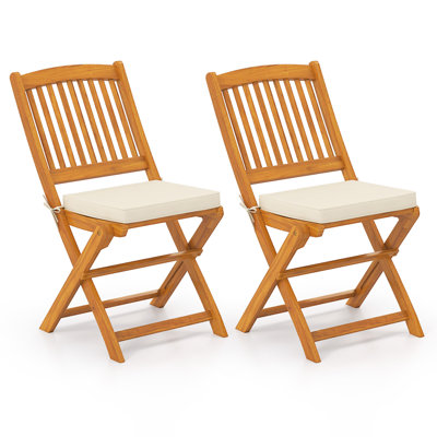  Outdoor Folding Chairs Set Of 2 Acacia Wood High-back Chair With Seat Cushions Navy