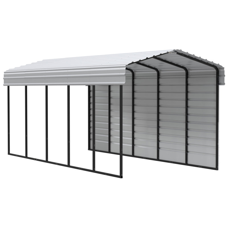 Steel Carport With 1 Side Wall Kit, 10X20X7, White, 8'2" H x 10' W x 20' D