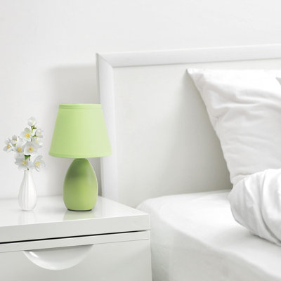  Mini Egg Oval Ceramic Table Lamp with Fabric Shade for Bedrooms and Nightstands