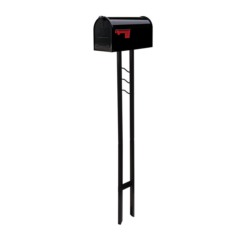 Black Steel Medium Mailbox with Post Combo