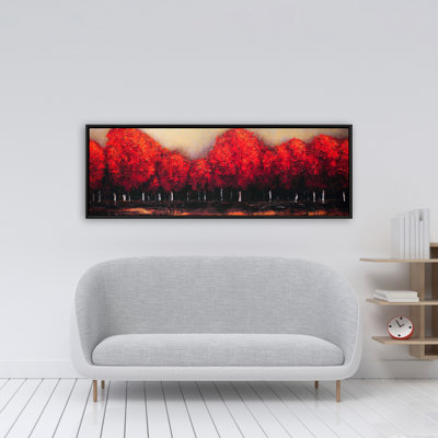 Toile rouge foncé avec arbres | Décoration murale contemporaine pour chambre à coucher