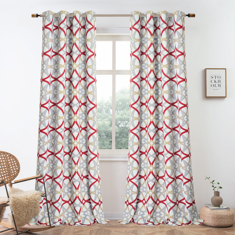 Rideaux occultant géométrique Hamble, Rouge / Gris, L 52 po x L 102 po
