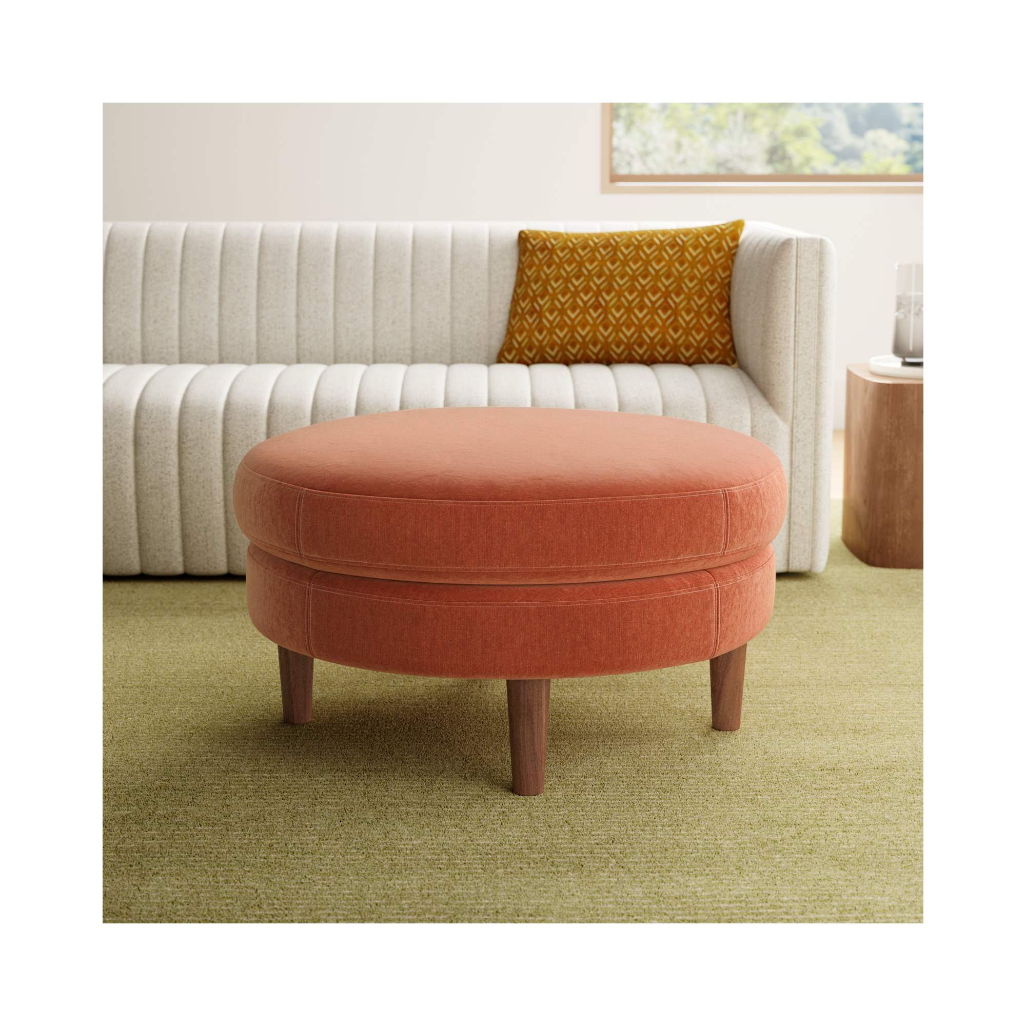 Landen Upholstered Ottoman, Rust Performance Chenille