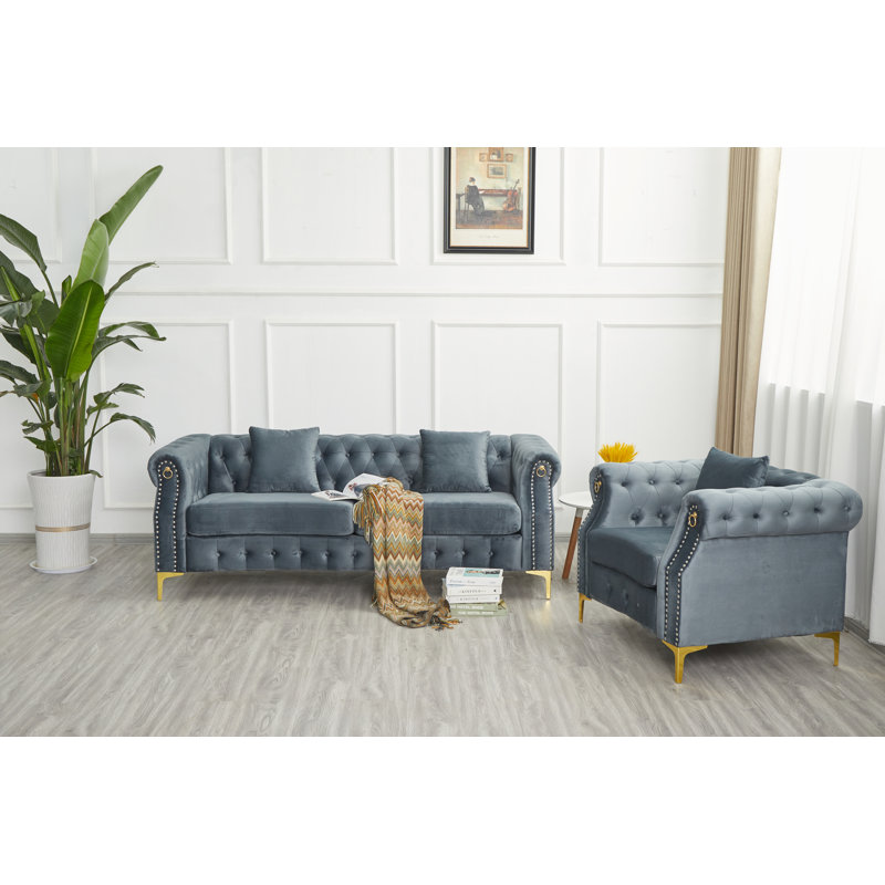 Ensemble de salon rembourré 2 pièces , Gris