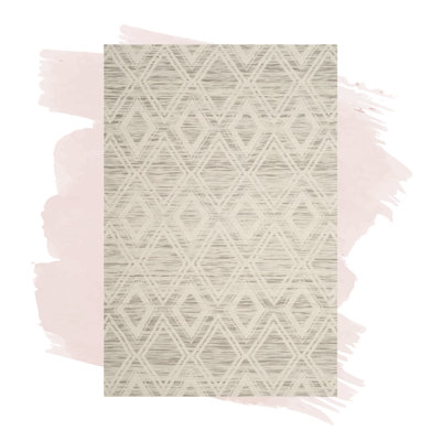 Tapis brun clair / ivoire en laine tissé à la main à motif géométrique Amritpal