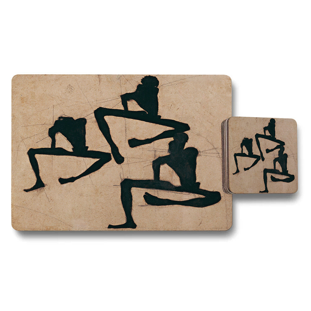 Abstract Dance Figures Placemat Coaster Set Kraft Brown
