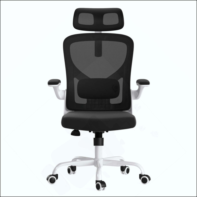 Chaise de bureau ergonomique, chaise de bureau avec appui-tête, chaise d'ordinateur à haut dossier avec accoudoirs et support lombaire réglable pour la salle d'étude de bureau à domicile