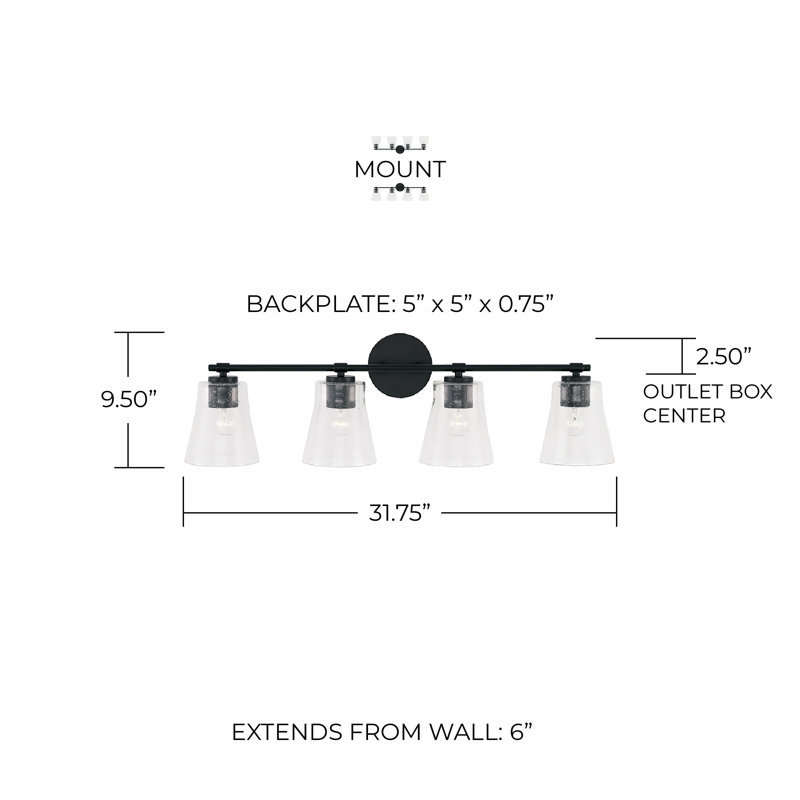 4 - Light Dimmable Vanity Light, Matte Black
