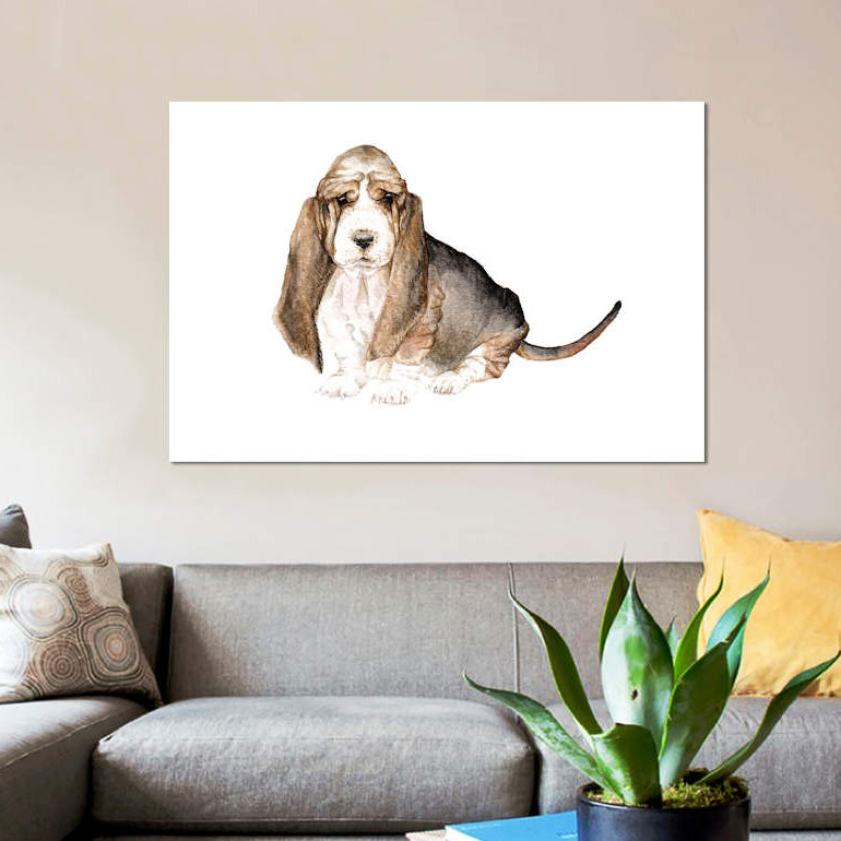 « basset hound », reproduction sur toile, H 12 po x l 18 po x P 1,5 po, Pas de tapis, Toile tendue