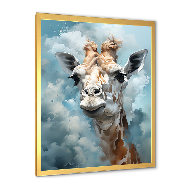 Girafes bleues en harmonie sur toile, Cadre doré simple, H 40 po x l 30 po x P 1,5 po