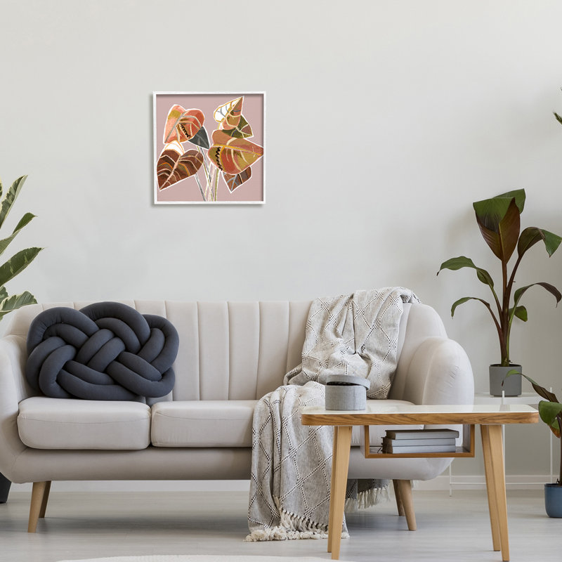 Vigne ornementale Arrowhead, H 17 po x l 17 po x P 1,5 po, Giclée encadrée blanc bord de mer