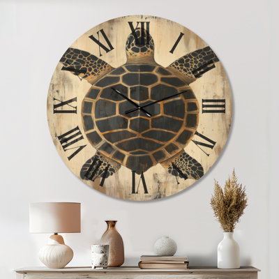 Gilded Sea Turtle - Coastal Large Wall Clock, Printed on Wood