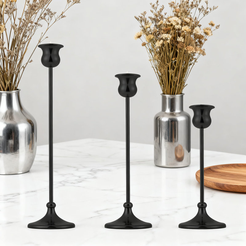 Ensemble de porte-bougies Vintage, Noir, 3
