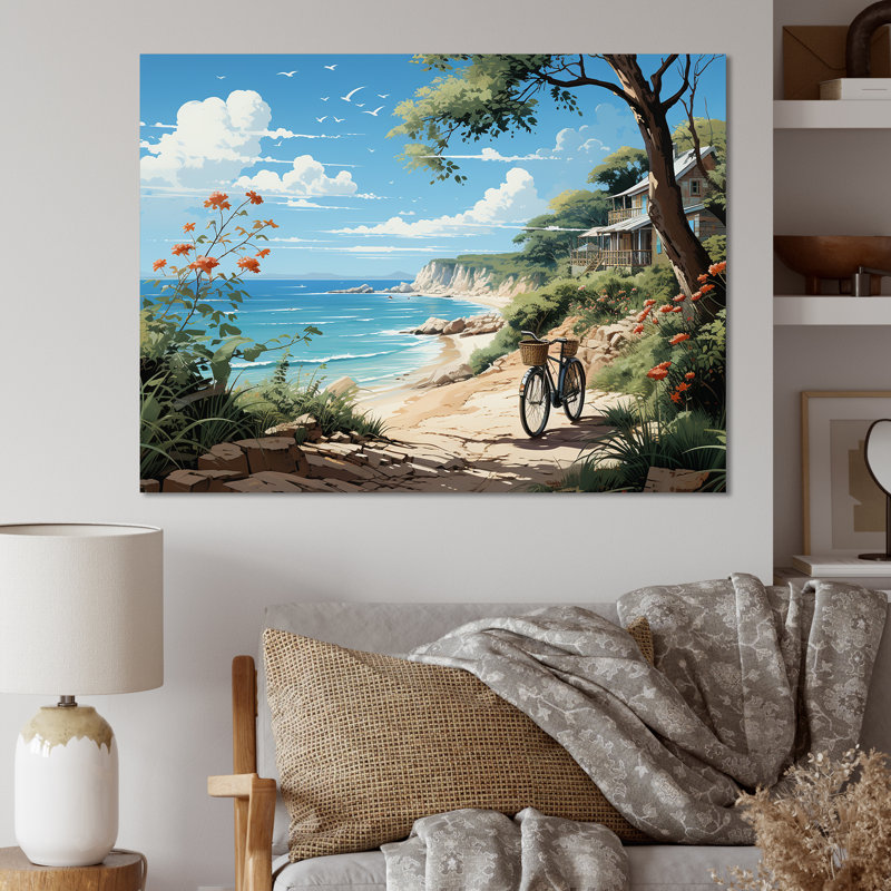 Turquoise Seaside Trek - Décoration murale nautique et plage, H 30 po x l 40 po x P 1,5 po, Toile tendue
