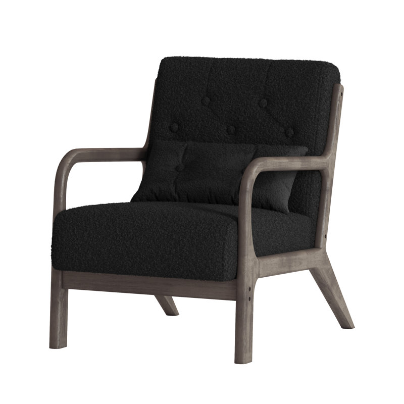 Fareham 25.79'' Wide Tufted Teddy Velvet Armchair, Black Teddy Velvet