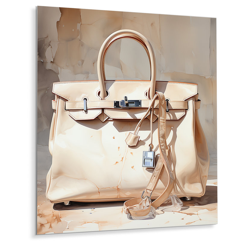 Minimalim sac à main beige I - décoration murale mode en métal, H 20 po x l 12 po x P 1 po