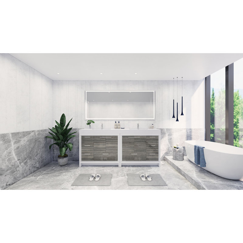 Ensemble de meuble-lavabo double 83 po Marche, Gris cendre très lustré, Chrome