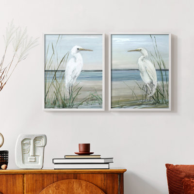 Impression encadrée Summertime Heron I-Premium - prêt à être accroché - aucun clou requis - aucun clou requis