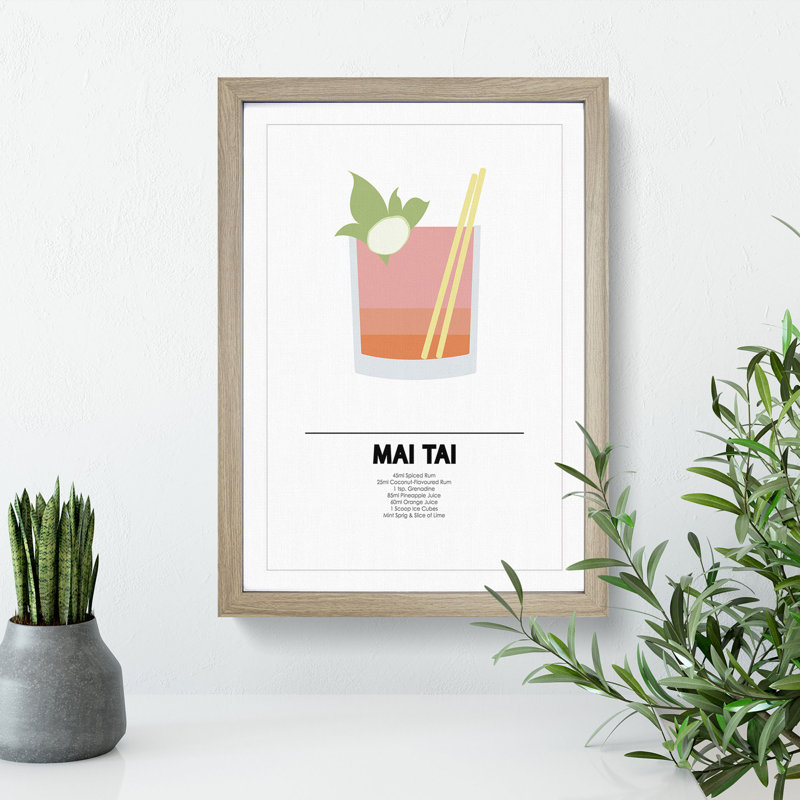 Mai Tai Cocktail - Picture Frame Graphic Art, 48cm H x 36cm W x 2cm D, Oak Framed