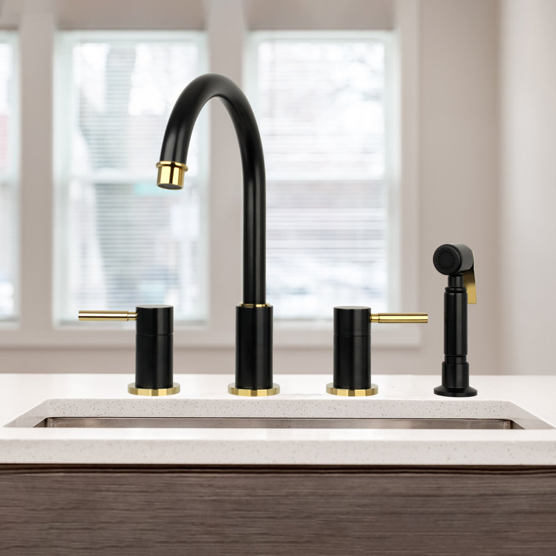 Pull Down Double Handle Kitchen Faucet, Black/Gold