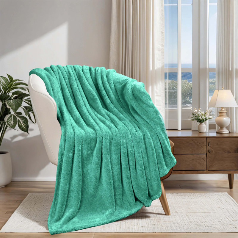 Superior Solid Polyester Reversible All-Season Fleece Throws Blanket, Turquoise, Throw XL