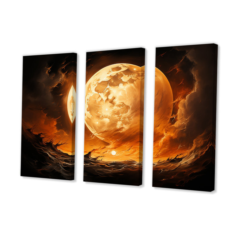 Fiery Moonlight Vision II - Moon, impression d'art mural, H 28 po x l 36 po x P 1 po, Toile tendue