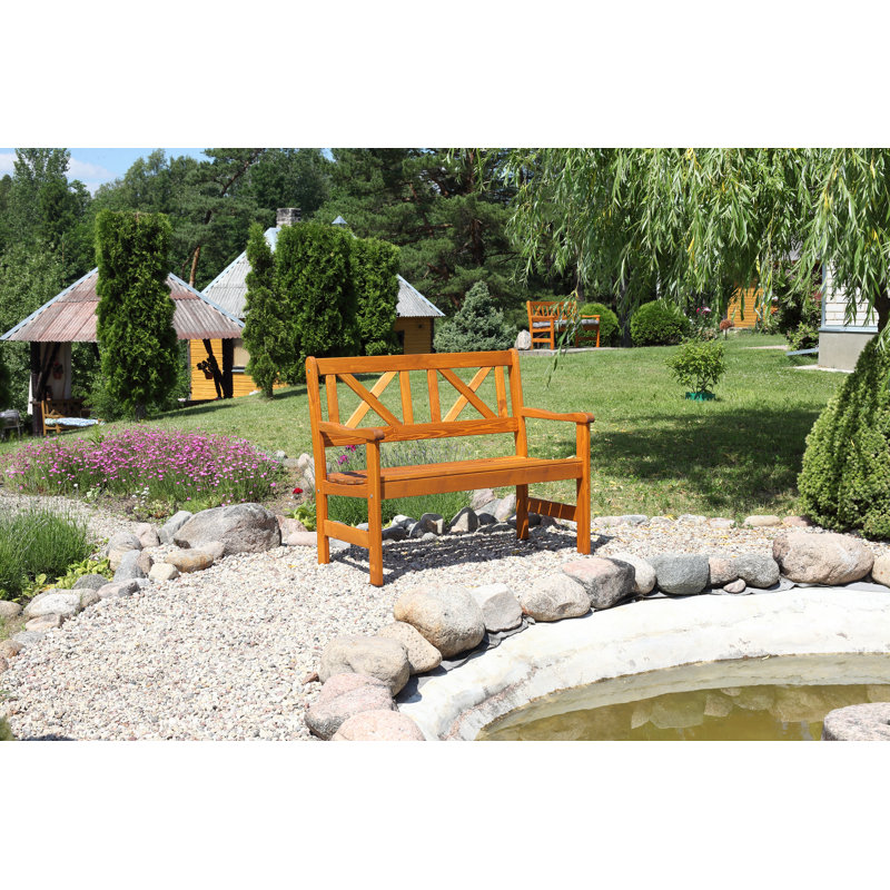Bradon Solid Wood Pine Outdoor Bench, 88cm H x 107cm W x 61cm D, Honey