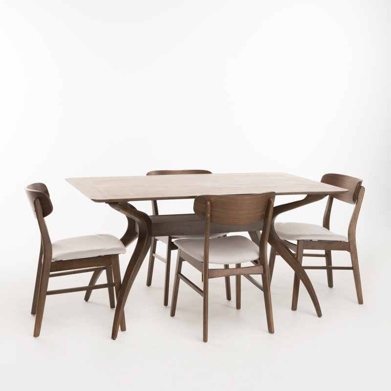 Ensemble repas pour 4 personnes Arbel, Noyer naturel, Beige clair, H 30 po x L 59 po x l 35 po