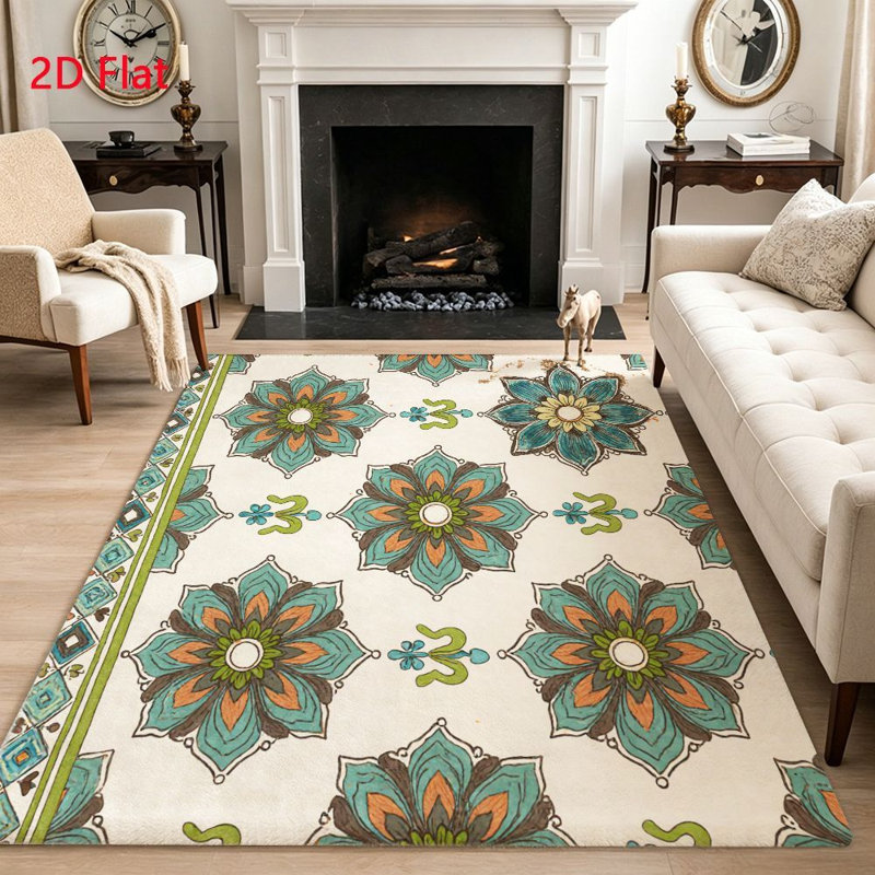 Vintage Style Area Rug, Colorful Floral Pattern, Machine Washable Non Slip, Indoor Decor for Living Room Bedroom Entryway Front Door Kitchen Balcony Apartment Cozy Home