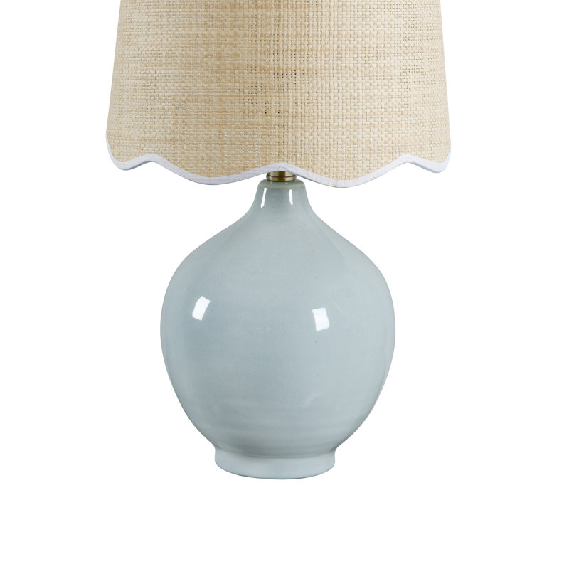 21" Ceramic Table Lamp With Oatmeal Shade, Light Blue