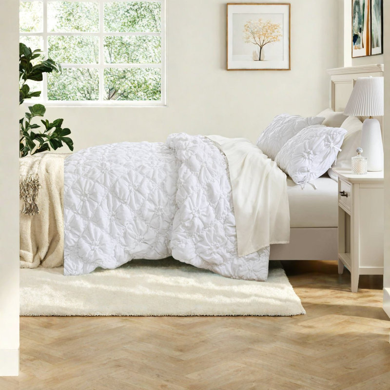 Ensembles de literie de qualité supérieure en microfibre à motif floral blanc