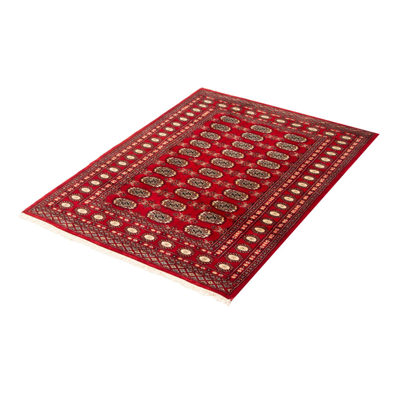 One-of-a-kind Hand-knotted Peshawar Bokhara Red 4'2" x 5'11" Wool Rug