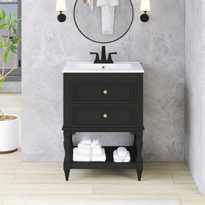 Ensemble de meuble-lavabo autoportant 24,4 po avec comptoir en céramique 24,4 po