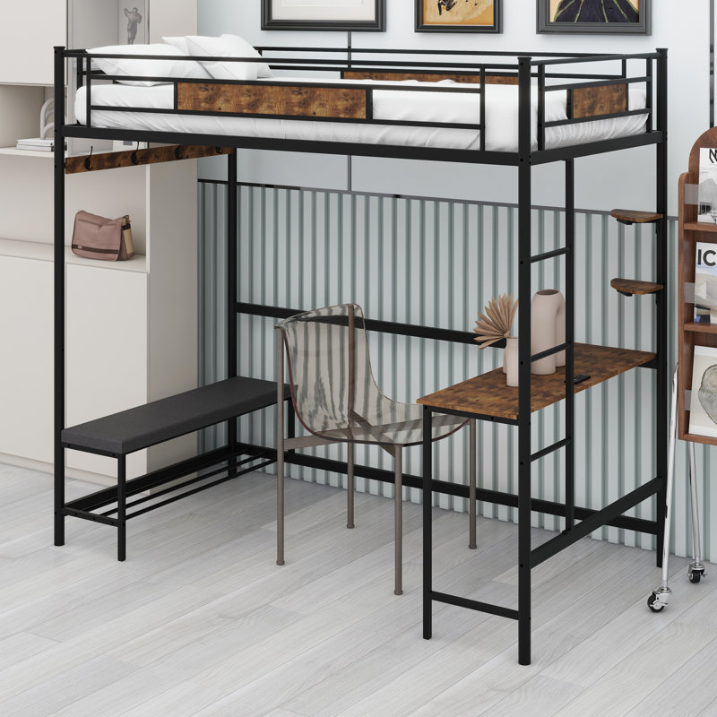 Structure de lit mezzanine avec rangement intégré et système de lattes à fermeture sécurisée