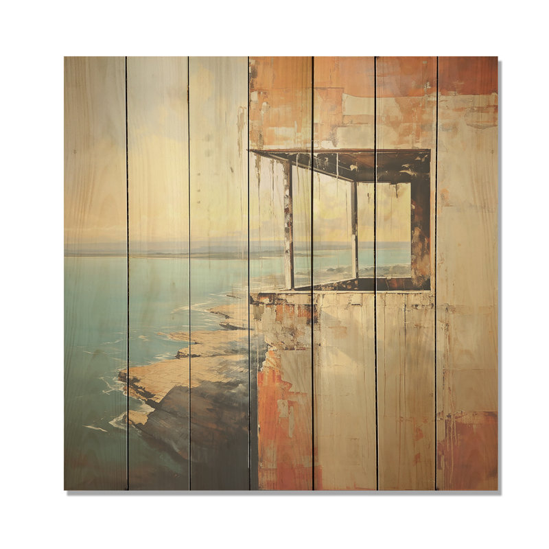 Minimalist Coastal Cliffside Architecture - Fenêtres côtières sur bois, H 36 po x l 36 po