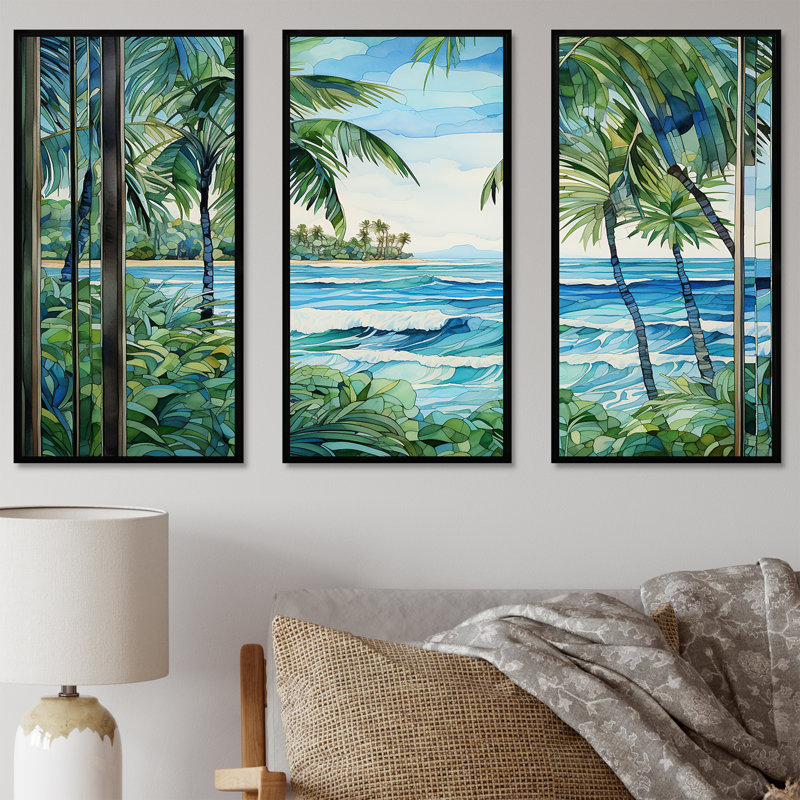 Tranquillité de plage tropicale - art mural côtier, H 28 po x l 36 po, Cadre flottant noir