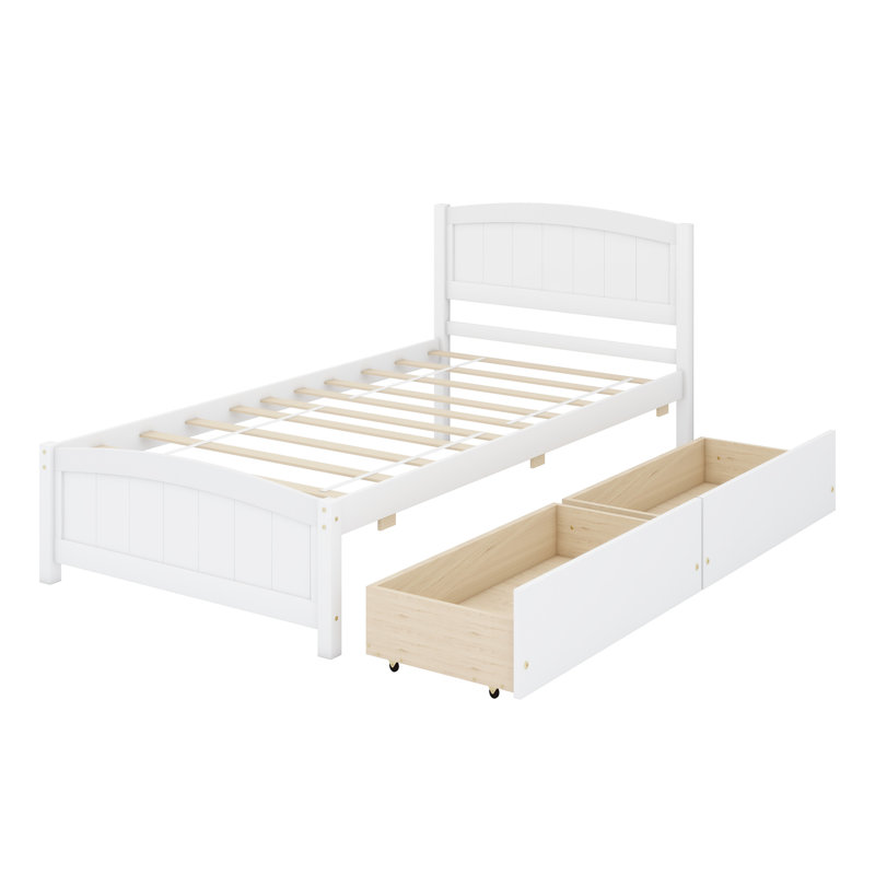 Platform Bed With Two Drawers, White