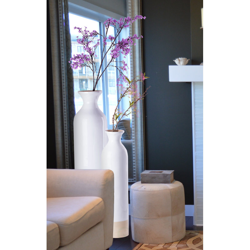 Hauts vases de plancher en bambou Dylon, Blanc, H 32 po x l 5,75 po x P 5,75 po, 2