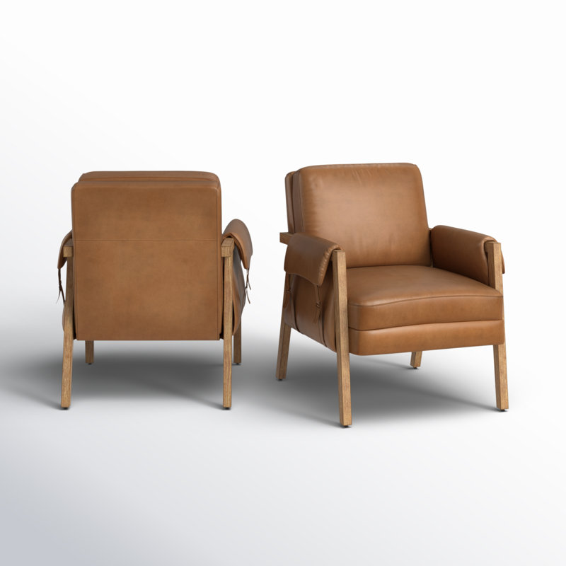 Arhiana Faux Leather Armchair with Solid Wood Legs, Camel