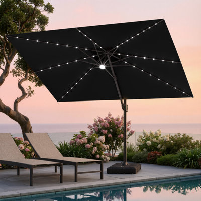  Parasol rectangulaire en porte-à-faux à DEL 12 pi x 9 pi avec base lestée