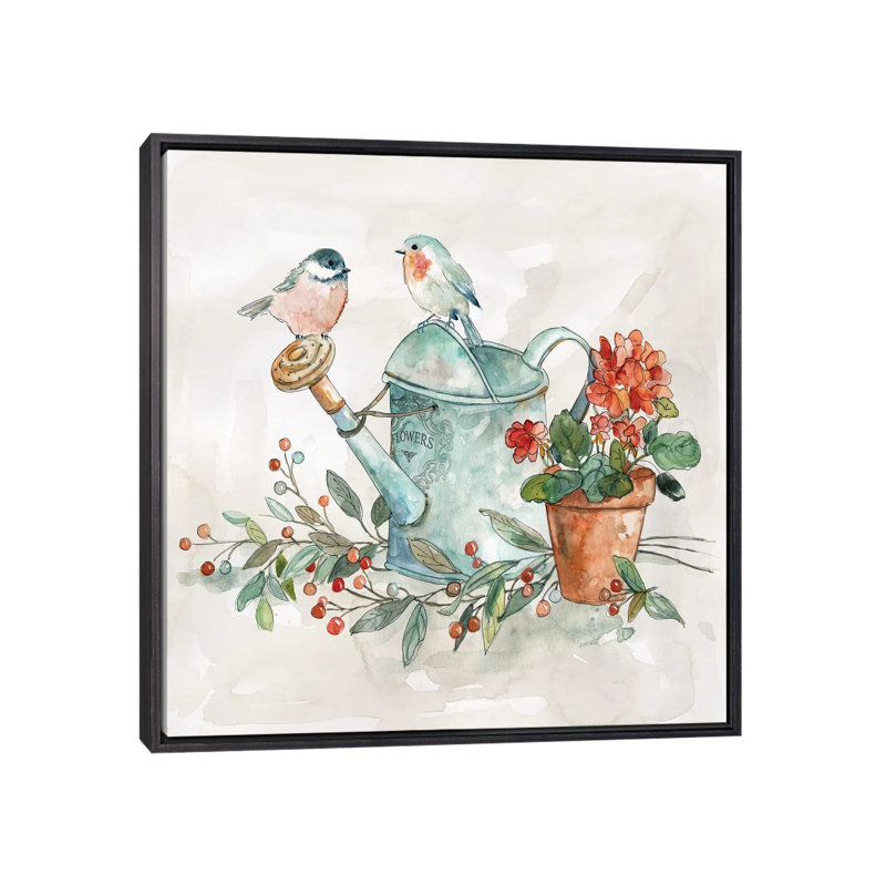 « Garden apercevoir I » par Carol Robinson, reproduction d’art, Toile avec cadre noir patiné, Pas de tapis