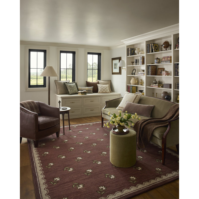 Chris Loves Julia X Loloi. Norah Hand Tufted Wool Floral Indoor Rug, Berry / Natural, 8'-6" x 11'-6"