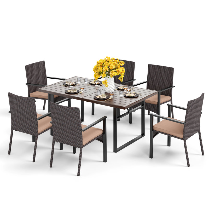 Leonard 6 - Person Patio Dining Set with Rectangular Table , Cushions Included
