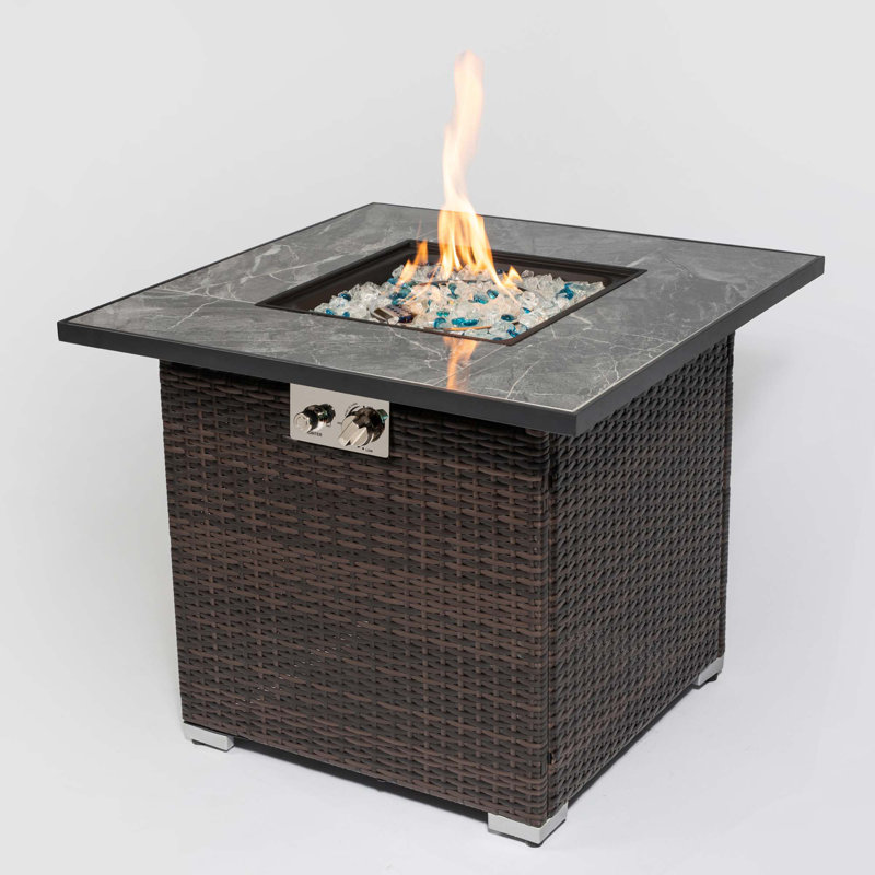 Outdoor Fire Table Propane Gas Fire Pit Table with Lid Gas Fire Pit Table with Glass Rocks and Rain Cover